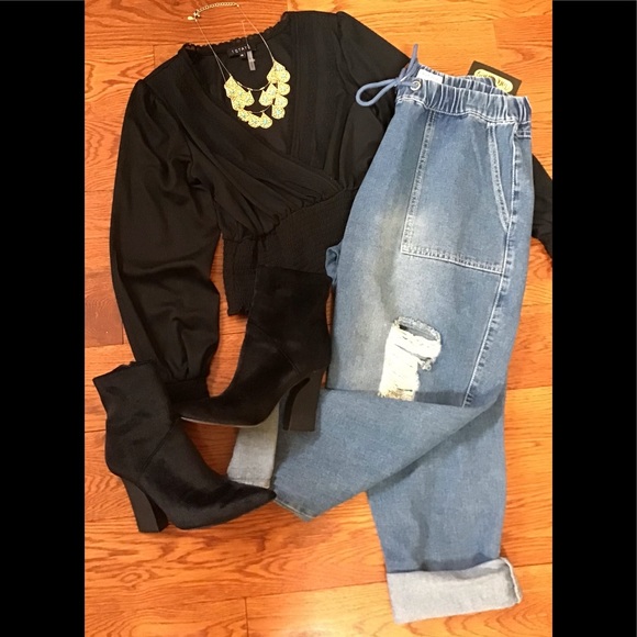 White Birch Straight Leg Denim Pants With Elastic Waist and Drawstring Size Med - Picture 5 of 15